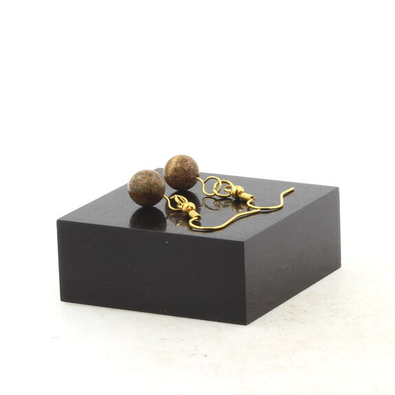 Golden Stainless steel Earrings Landscape Jasper 8 mm 1 Bead.