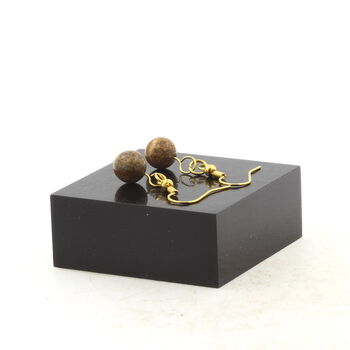 Golden Stainless steel Earrings Landscape Jasper 8 mm 1 Bead.