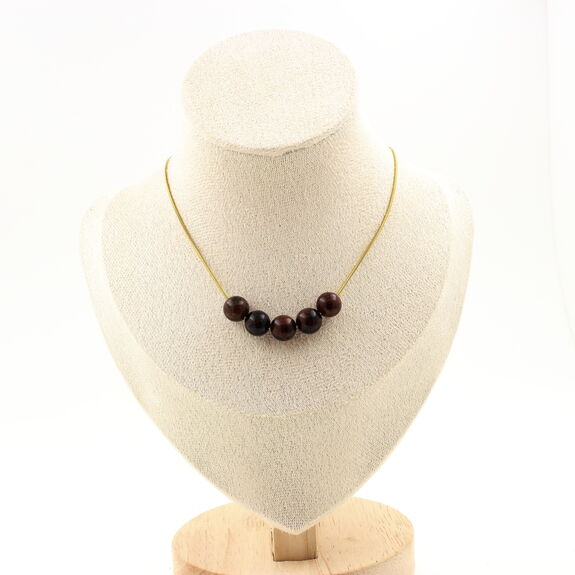 Mahogany Obsidian 8 mm 5 beads necklace. Golden Stainless steel chain