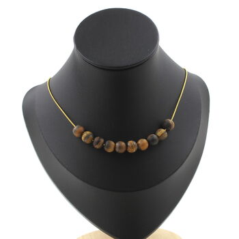 Matte Tiger's Eye 8 mm 10 beads necklace. Golden stainless steel chain