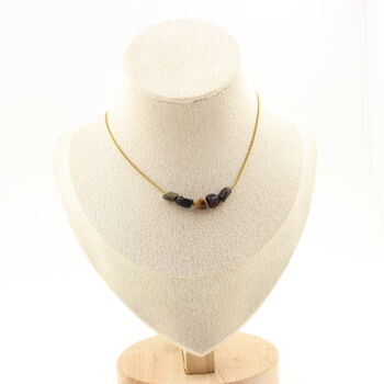Pietersite from the USA 5 beads necklace. Golden Stainless steel chain