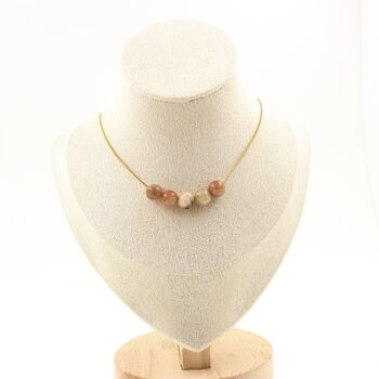 Sunstone 8 mm 5 beads necklace. Golden Stainless steel chain