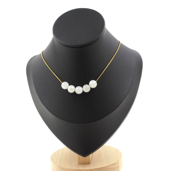 Moonstone 8 mm 5 beads necklace. Golden Stainless steel chain
