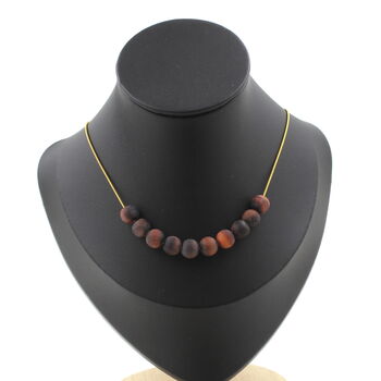 Matte red Tiger's Eye 8 mm 10 beads necklace. Golden stainless steel chain