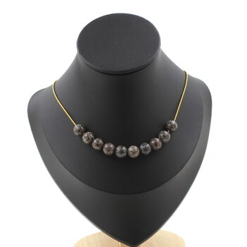 Brown Snowflake Obsidian 8 mm 10 beads necklace. Golden stainless steel chain