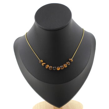 Tiger Eye 6 mm 10 beads necklace. Golden stainless steel chain