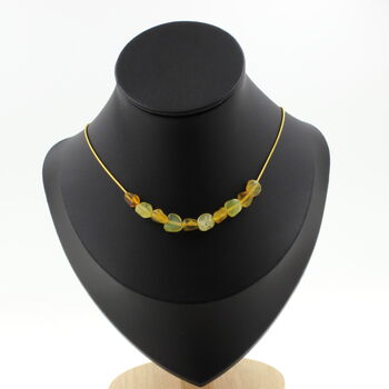 Yellow Opal from Australia 10 beads necklace. Golden stainless steel chain