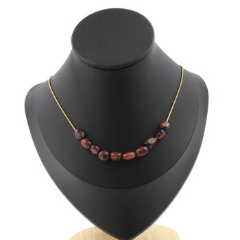 Red Tiger Eye from Brazil 10 beads necklace. Golden stainless steel chain