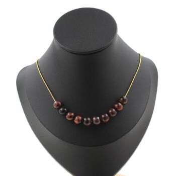 Red Tiger Eye 8 mm 10 beads necklace. Golden stainless steel chain