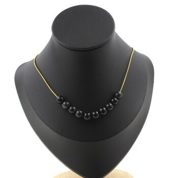 Black Obsidian 8 mm 10 beads necklace. Golden stainless steel chain