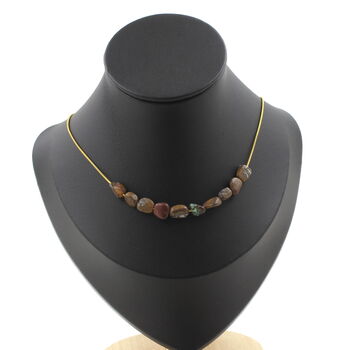 Boulder Opal from Australia 10 beads necklace. Golden stainless steel chain