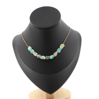 Multicolored Opal from Australia 10 beads necklace. Golden stainless steel chain
