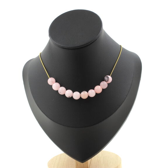 Pink Opal 8 mm 10 beads necklace. Golden stainless steel chain