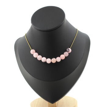 Pink Opal 8 mm 10 beads necklace. Golden stainless steel chain