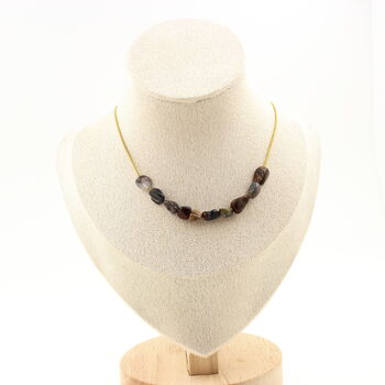 Pietersite from the USA 10 beads necklace. Golden stainless steel chain