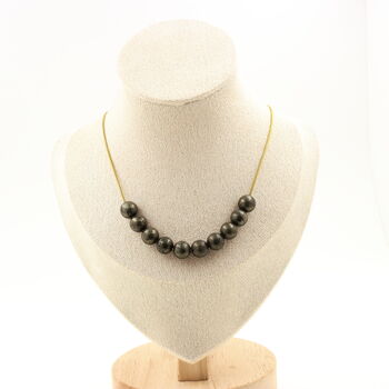 Pyrite from Spain 8 mm 10 beads necklace. Golden stainless steel chain
