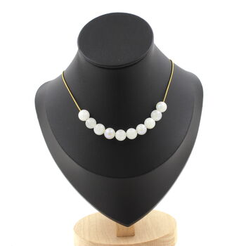 Collier 10 perles Pierre de Lune 8 mm. Chaine en acier doré inoxydable