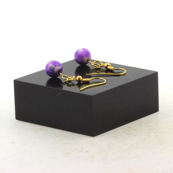 Golden Stainless steel Earrings Blue purple Jasper 8 mm 1 Bead.