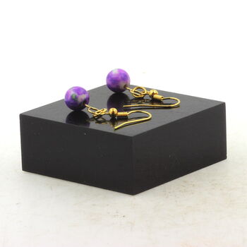 Golden Stainless steel Earrings Blue purple Jasper 8 mm 1 Bead.