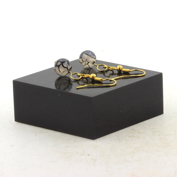 Golden Stainless steel Earrings Dragon Vein Agate 8 mm 1 Bead.