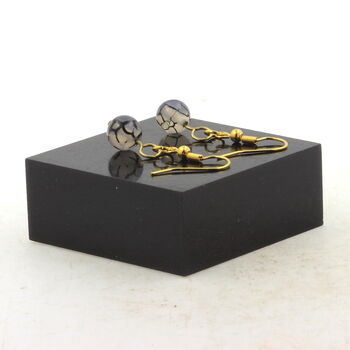 Golden Stainless steel Earrings Dragon Vein Agate 8 mm 1 Bead.