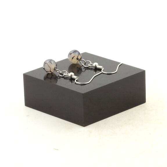 Stainless steel Earrings Dragon Vein Agate 8 mm 1 Bead.