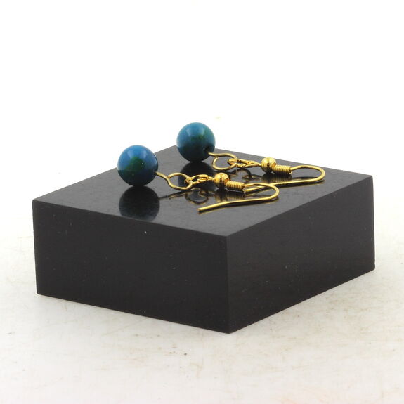 Golden Stainless steel Earrings Tinted Chrysocolla 8 mm 1 Bead.