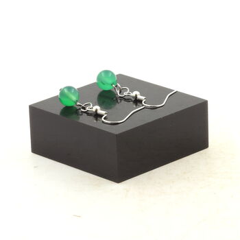 Stainless steel Earrings Green Agate 8 mm 1 Bead.