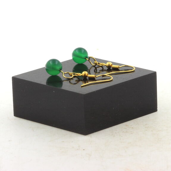 Golden Stainless steel Earrings Green Agate 8 mm 1 Bead.