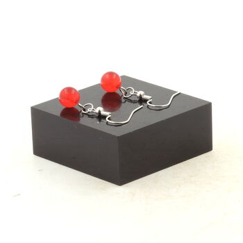 Stainless steel Earrings Red Chalcedony 8 mm 1 Bead.