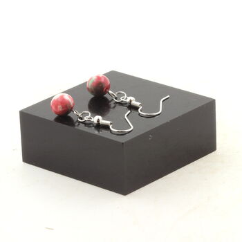Boucles D'oreilles 1 Perle Jaspe vert rouge 8 mm en acier inoxydable.