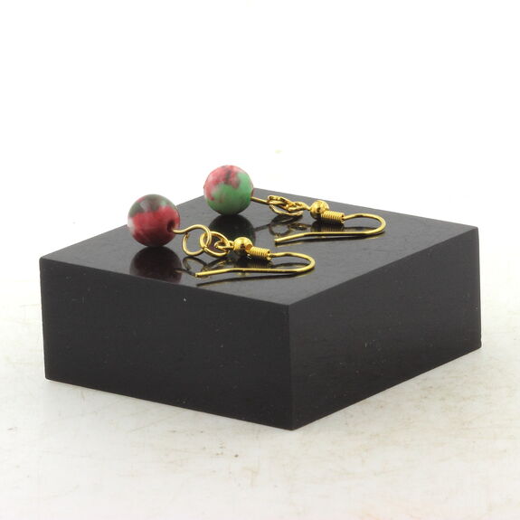 Golden Stainless steel Earrings Red green Jasper 8 mm 1 Bead.