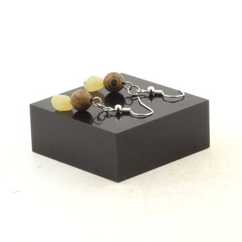 Stainless steel Earrings Yellow Calcite from the UK + wood 8 mm 2 Beads.