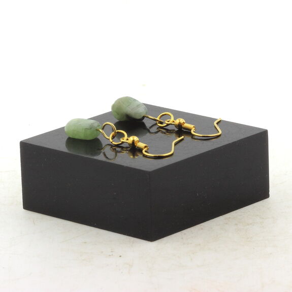 Golden Stainless steel Earrings Green Kyanite from Brazil 1 Bead.