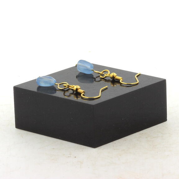 Golden Stainless steel Earrings Aquamarine from Brazil 1 Bead.