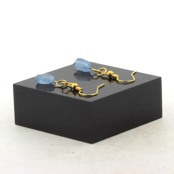 Golden Stainless steel Earrings Aquamarine from Brazil 1 Bead.