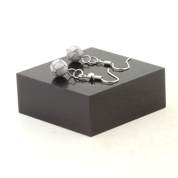 Stainless steel Earrings Howlite 8 mm 1 Bead.