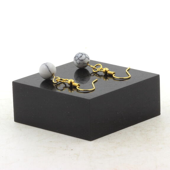 Golden Stainless steel Earrings Howlite 8 mm 1 Bead.