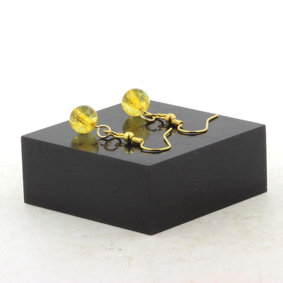 Golden Stainless steel Earrings Citrine 8 mm 1 Bead.