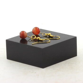 Golden Stainless steel Earrings Banded Agate 8 mm 1 Bead.
