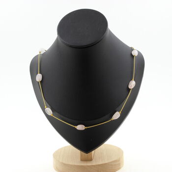 Rose Quartz from Brazil 9 beads necklace. Golden Stainless steel chain