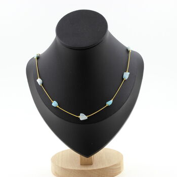 Larimar from the Dominican Republic 9 beads necklace. Golden Stainless steel chain