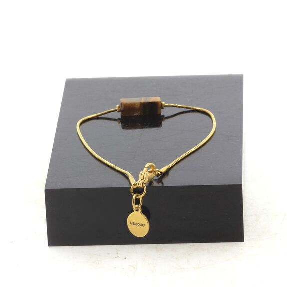 Golden Stainless steel bracelet 1 Tiger's Eye rectangle 13 mm Bead.
