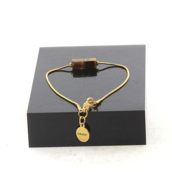 Bracelet en acier doré inoxydable 1 Perle Oeil de Tigre rectangle 13 mm.