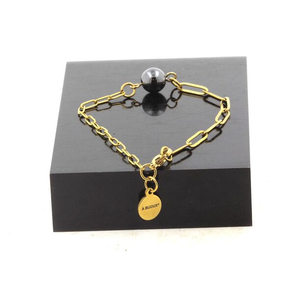 Golden Stainless steel double chain bracelet 1 Hematite  8 mm Bead.