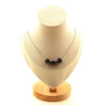 Collier 3 Perles Labradorite 9 mm cube à facettes + Hématite 4 mm chaine en acier inoxydable.