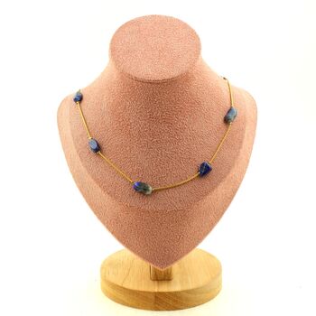 Lapis Lazuli from Pakistan 9 beads 5 mm-8 mm necklace. Golden Stainless steel chain