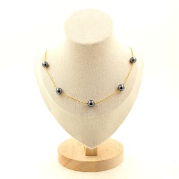 Hematite 9 beads 8 mm necklace. Golden Stainless steel chain