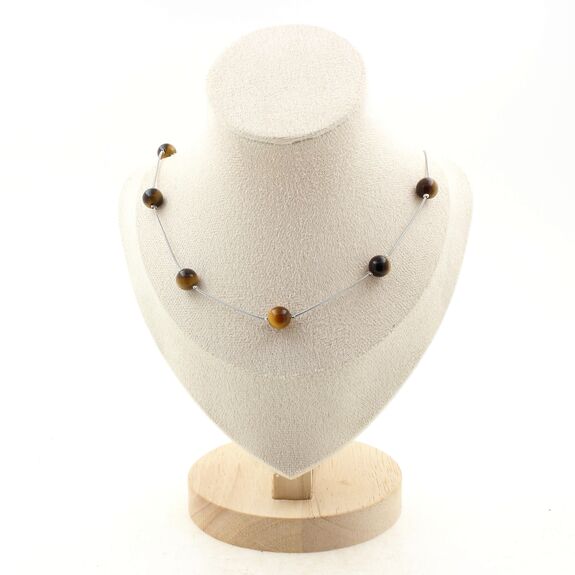 Tiger's Eye 9 beads 8 mm necklace. Golden Stainless steel chain