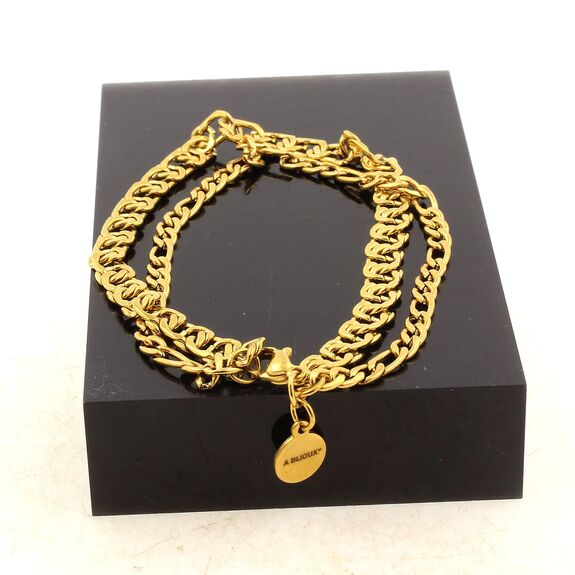Bracelet en acier doré inoxydable double chaine (6x4,5 & 4 mm).